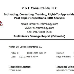 INITIAL WRITTEN ESTIMATE
